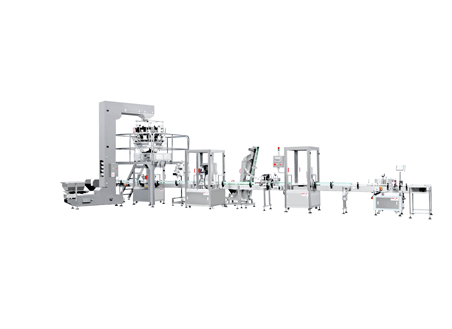 Линия розлива с весовым мультиголовочным дозатором и укупорки в банки и флаконов из Китая